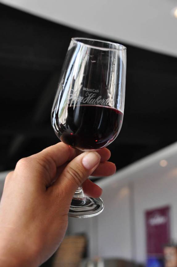 Degustando vinho na vinícola San Huberto, em Mendoza, na Argentina